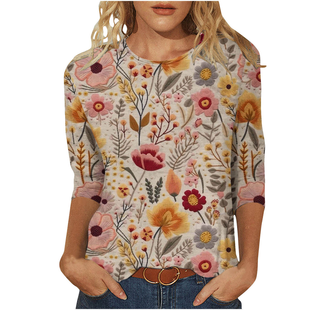 Marigold Sedgwick | Floral 3D Print Round Neck Top