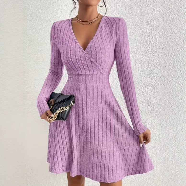 Diana Roberts | Ribbed Knit Wrap V-Neck Mini Dress