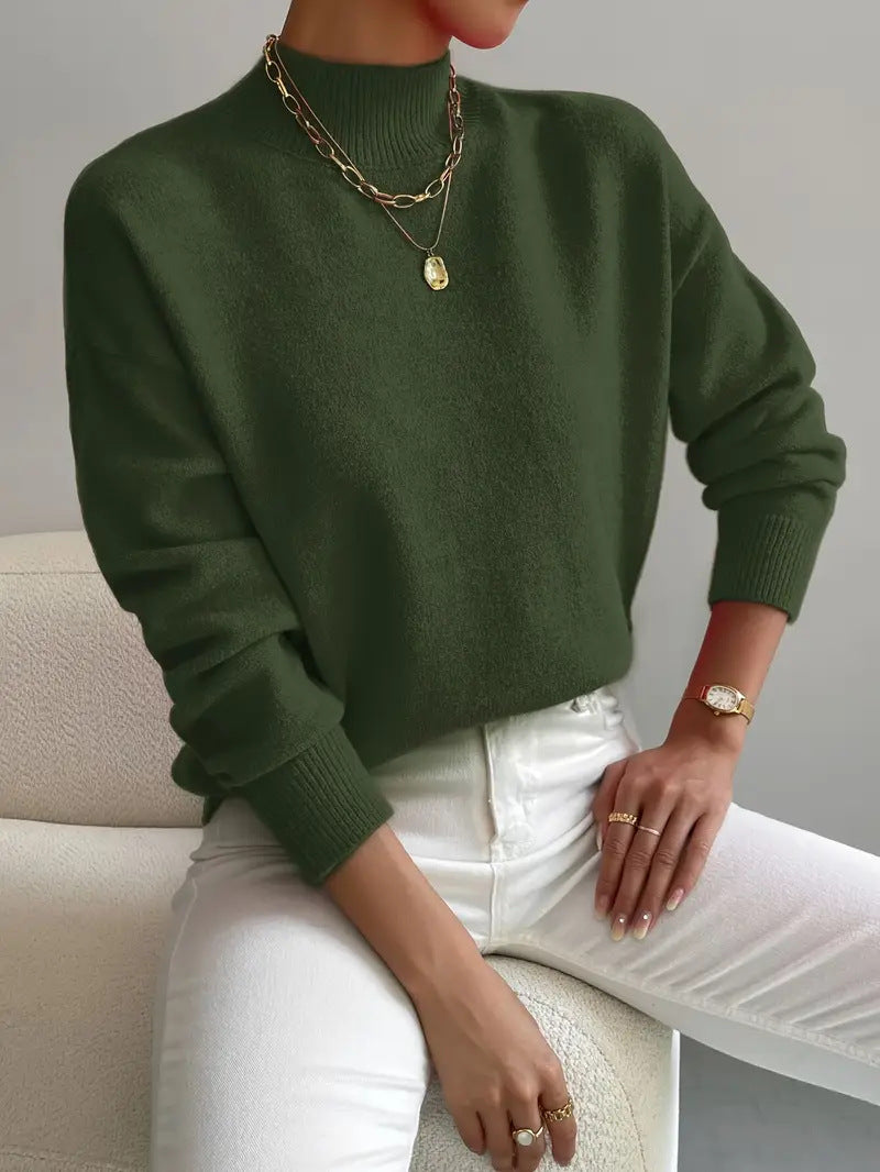 Rosalind Carver | White Mock Neck Knit Pullover Sweater
