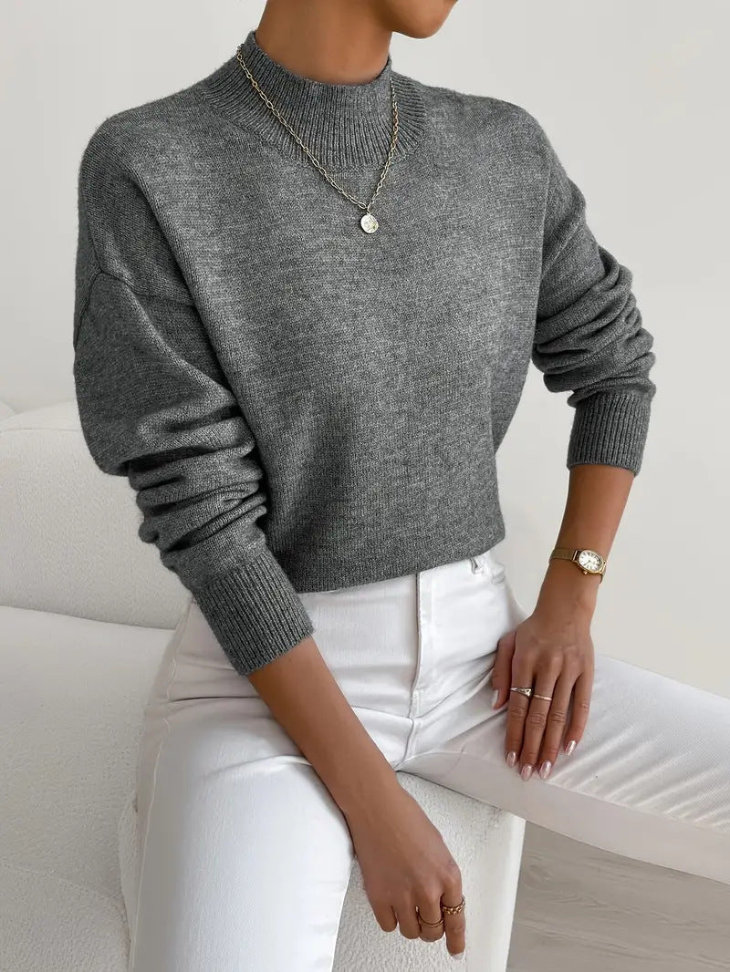 Rosalind Carver | White Mock Neck Knit Pullover Sweater