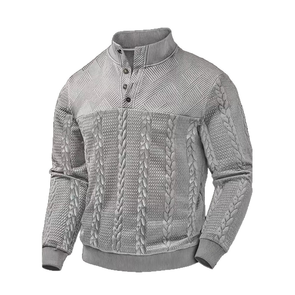 George Ellison | Cable-Knit Stand Collar Button Pullover
