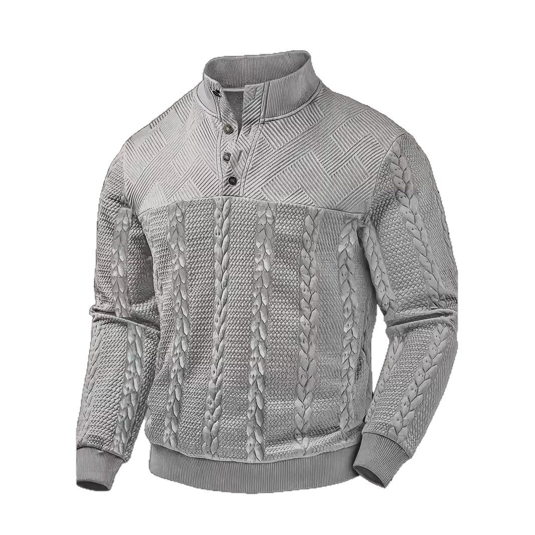 George Ellison | Cable-Knit Stand Collar Button Pullover