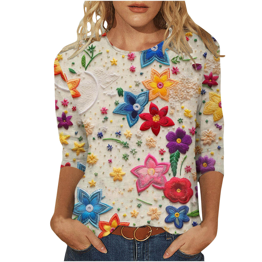 Marigold Sedgwick | Floral 3D Print Round Neck Top