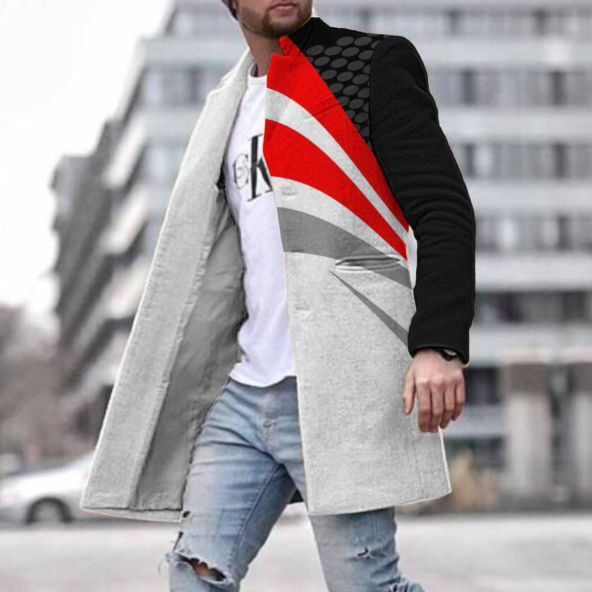 Callum Sinclair | Colour-Block Mens Coat With Printed Panel