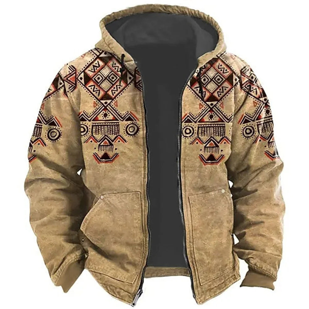 Arthur Turner | Aztec Print Hooded Mens Jacket with Zip Closure