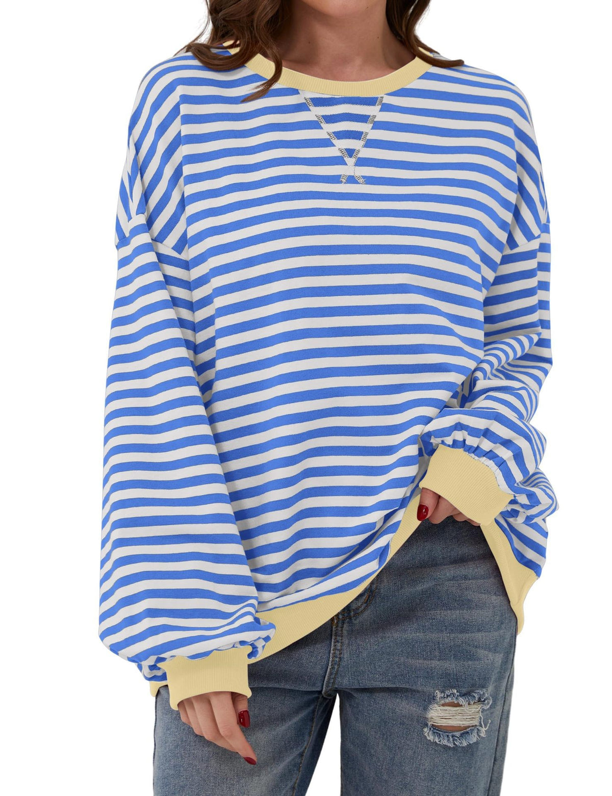 Eleanor Prescott | Striped Oversized Crew Neck Sweatshirt