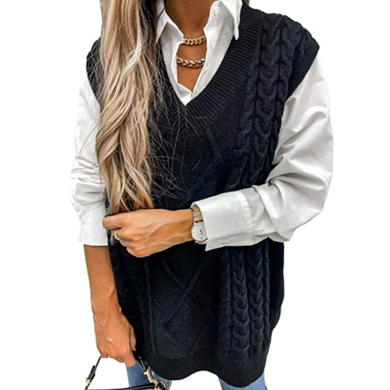Harriet Baker | Cable Knit V-Neck Sweater Vest