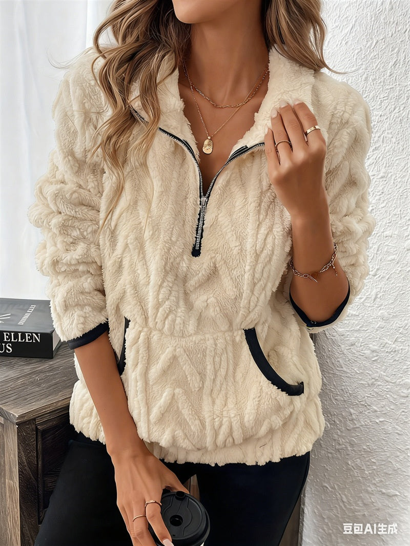 Cecily Morris | Fluffy Quarter-Zip Sherpa Sweater