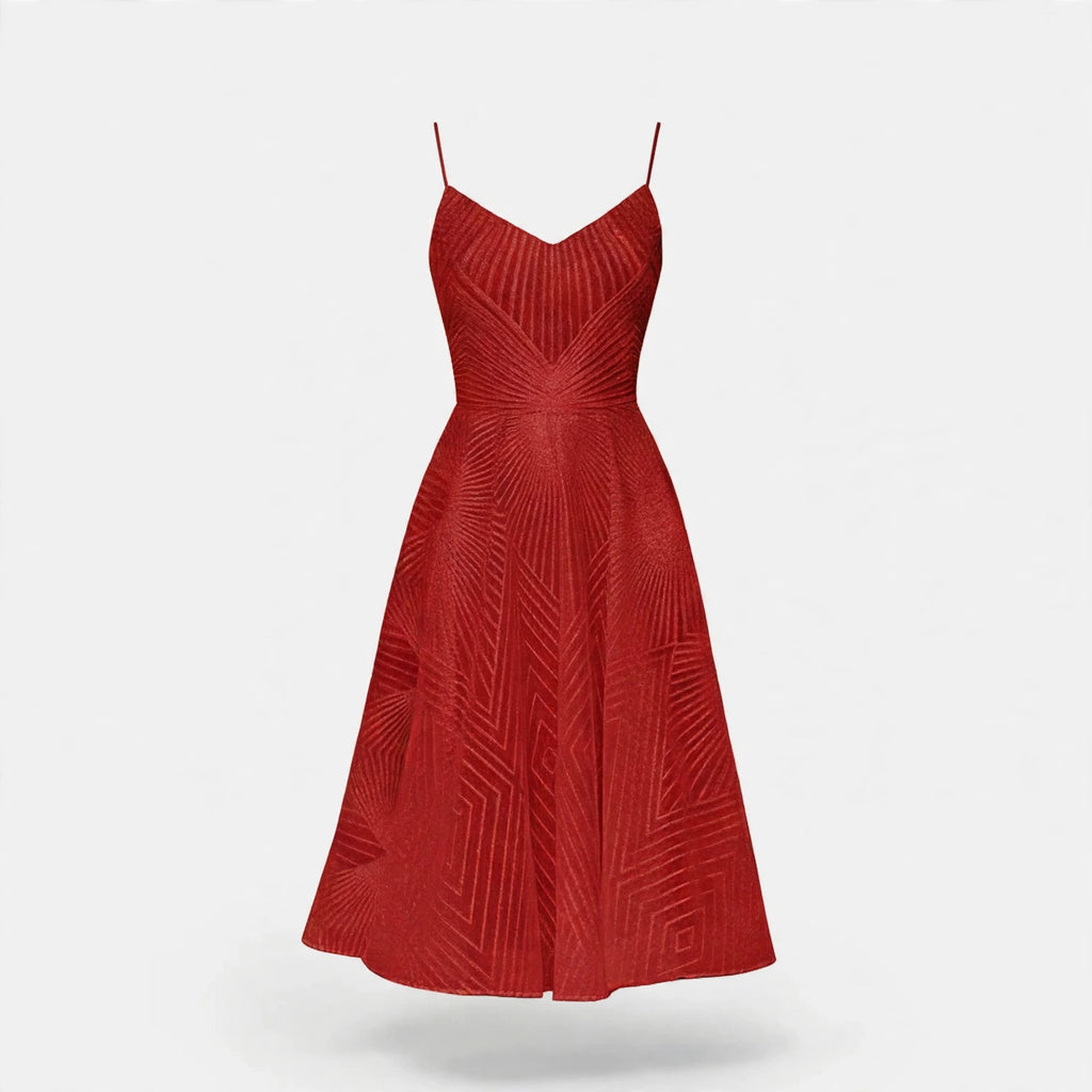 Eloise Fairweather | Red Textured Cocktail Dress With Open Back