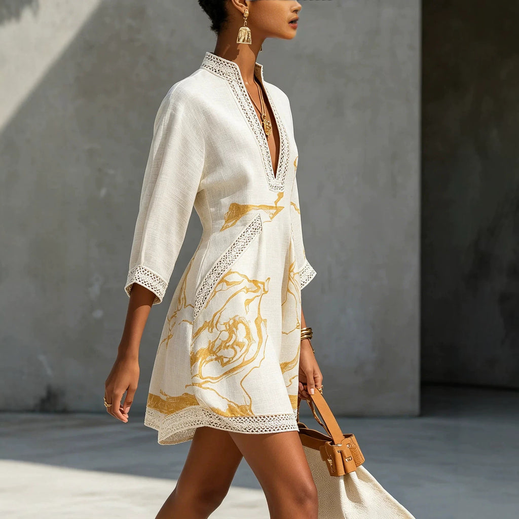 Imogen Kirkwood | Printed Summer Dress With Lace Trim