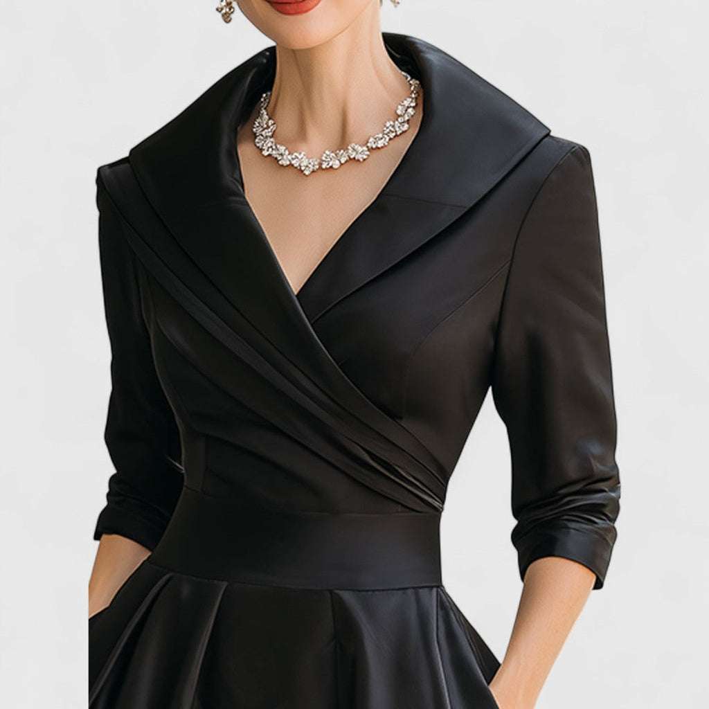 V-Neck Midi Dress with Flared Skirt & Pockets
