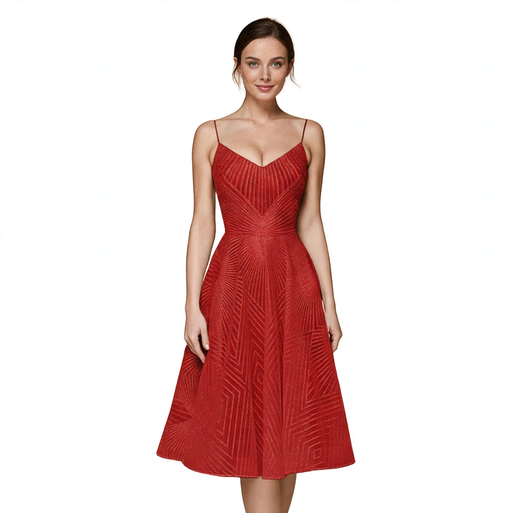 Eloise Fairweather | Red Textured Cocktail Dress With Open Back