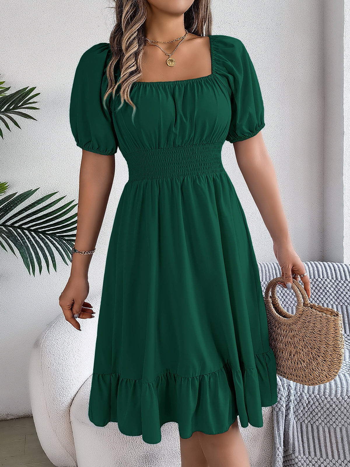 Lydia Crane | Square Neck Summer Dress With Puff Sleeves