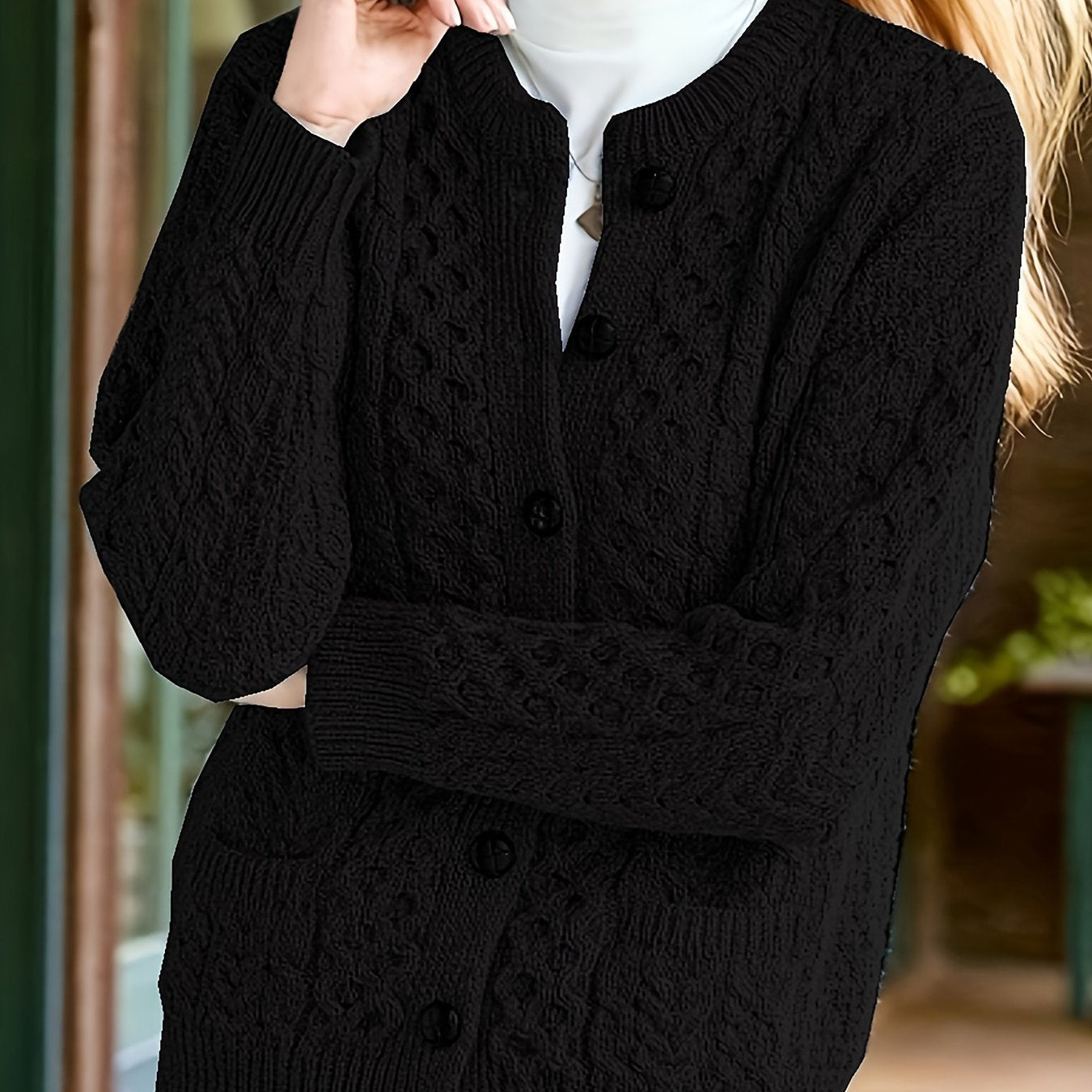 Annabel Winterbourne | Textured Button-Front Cardigan