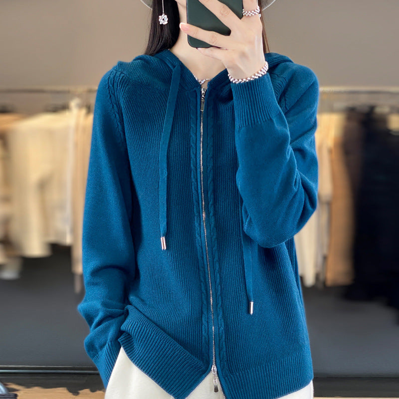 Isla Fenwick | Cable Knit Zip-Up Hooded Cardigan