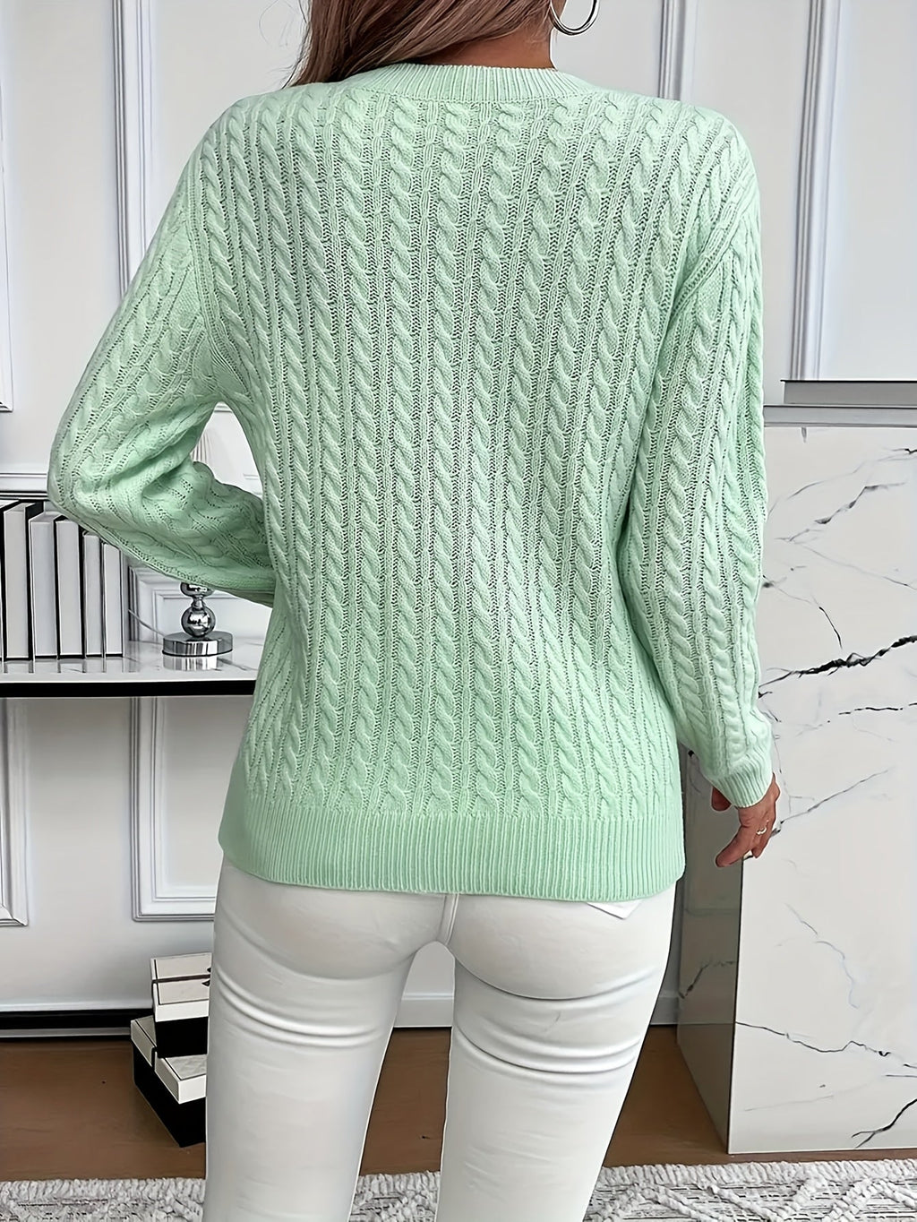 Millicent Hall | Cable-Knit Round Neck Sweater