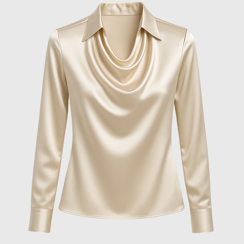 Cordelia Marchbank | Satin Cowl Neck Blouse With Collar