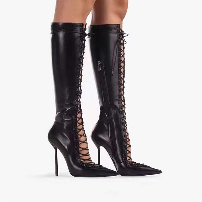 Cressida Blackwood | Lace-Up Knee-High Stiletto Boots