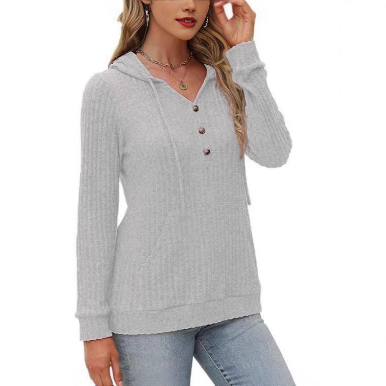 Priscilla Hawthorne | Ribbed Knit Button-Up Hoodie Sweater