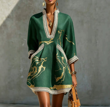 Imogen Kirkwood | Printed Summer Dress With Lace Trim