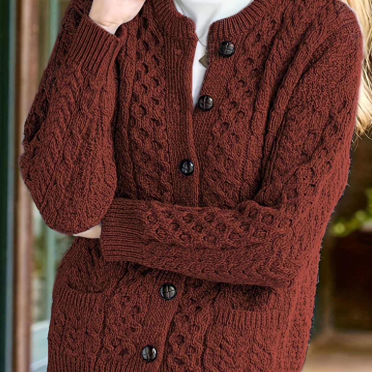 Annabel Winterbourne | Textured Button-Front Cardigan