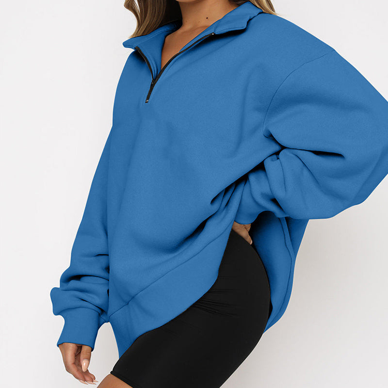 Eliza Sutcliffe | Blue Oversized Zip Collar Sweatshirt