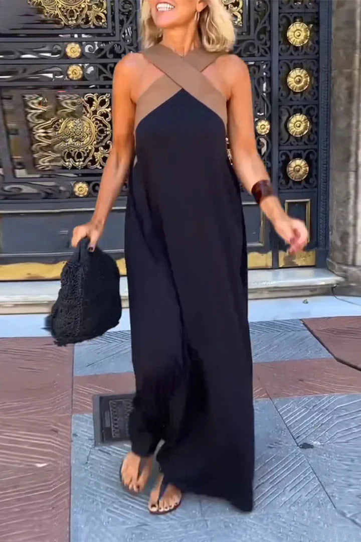 Charlotte Ferris | Cross-Strap Halter Maxi Dress