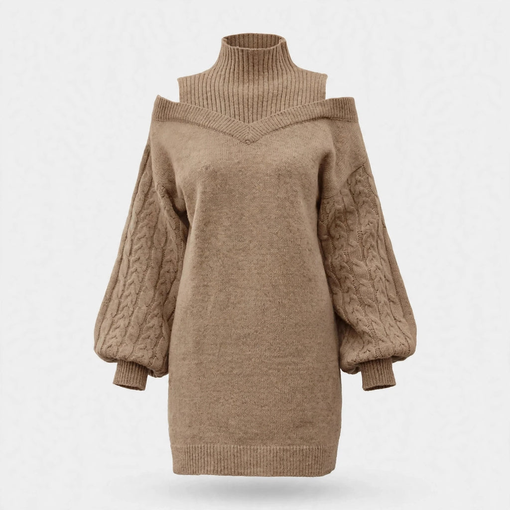 Harriet Doyle | Cold-Shoulder Turtleneck Sweater Dress With Cable-Knit Sleeves