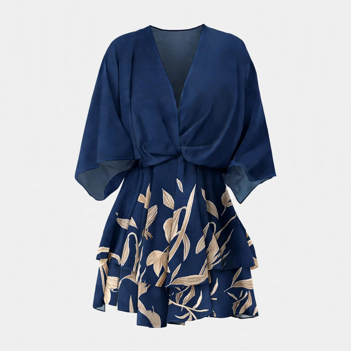 Marianne Oakley | Batwing Sleeve Printed Midi Dress With Twist Front