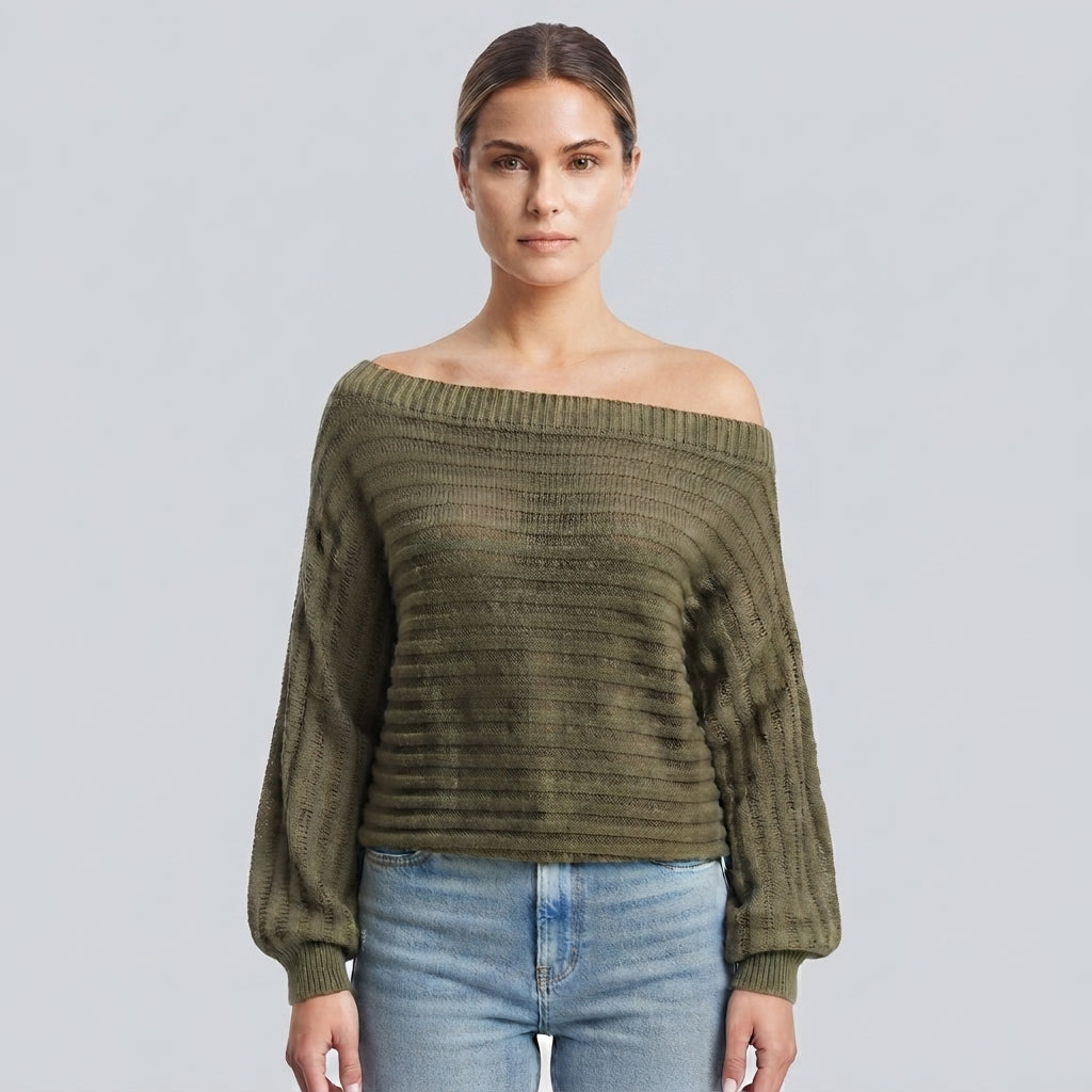 Daisy Turner | Off-Shoulder Ribbed Knit Jumper