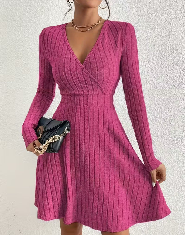 Diana Roberts | Ribbed Knit Wrap V-Neck Mini Dress