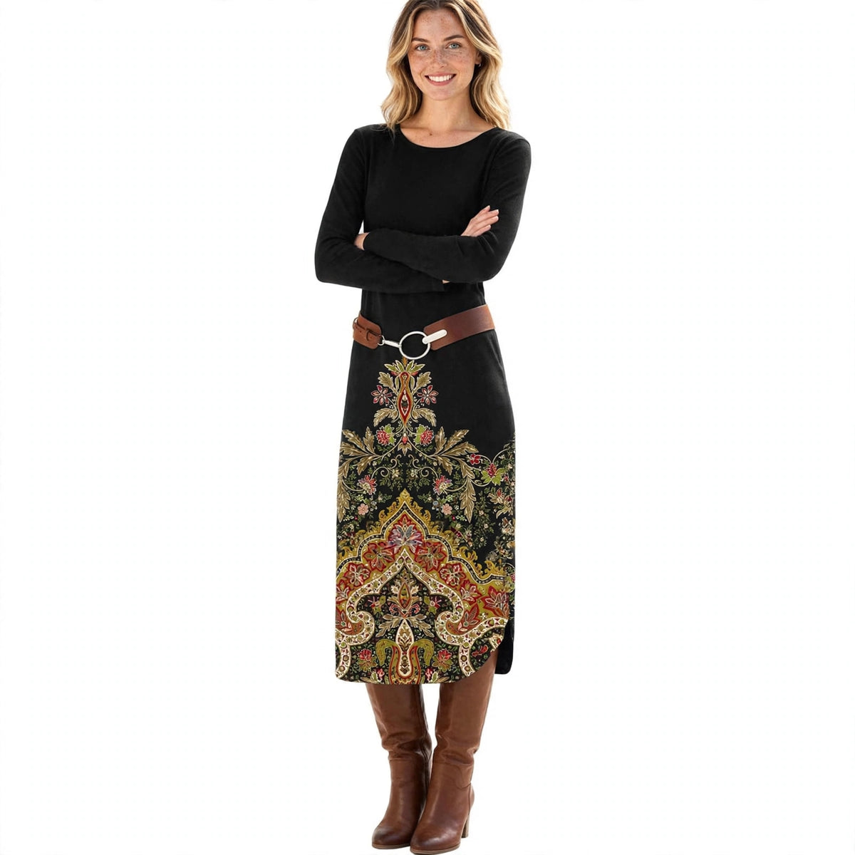 Charlotte Winters | Floral Print Midi Dress With Belted Waist