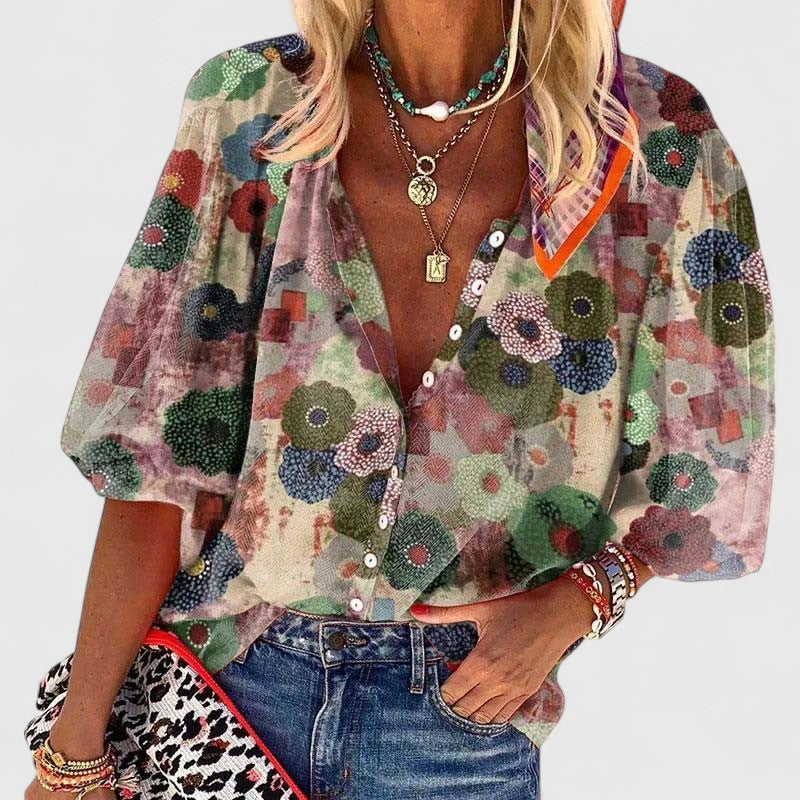 Genevieve Fletcher | Floral Print Blouse With Bell Sleeves
