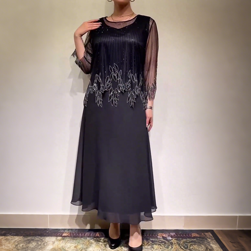 Josephine Latimer | Beaded Fringe Formal Dress with Sheer Sleeves