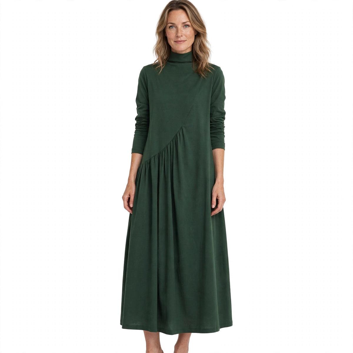 Penelope Harrison | Green Cotton Maxi Dress With Mock Neck