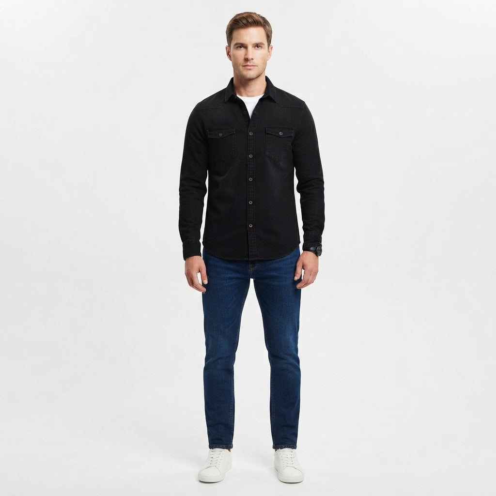 Desmond Ashford | Rugged Denim Button-Up Shirt For Men