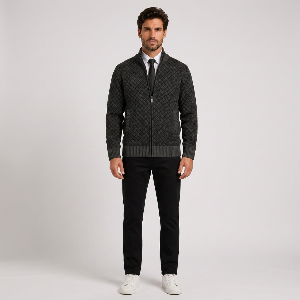 Desmond Roberts | Diamond-Knit Zip Cardigan for Men - Black