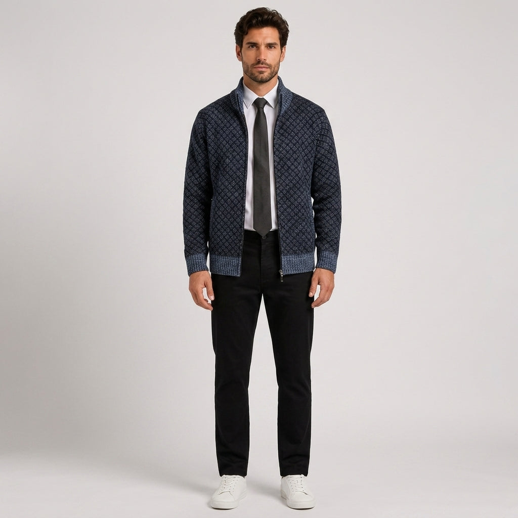 Desmond Roberts | Diamond-Knit Zip Cardigan for Men - Blue