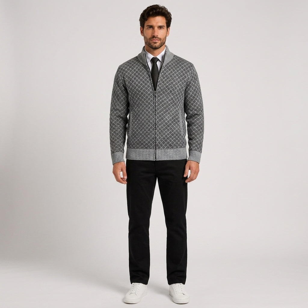 Desmond Roberts | Diamond-Knit Zip Cardigan for Men - Grey