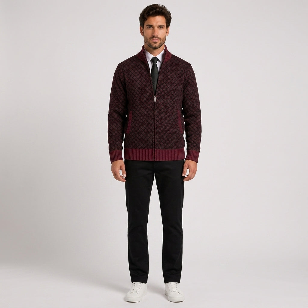 Desmond Roberts | Diamond-Knit Zip Cardigan for Men - Red