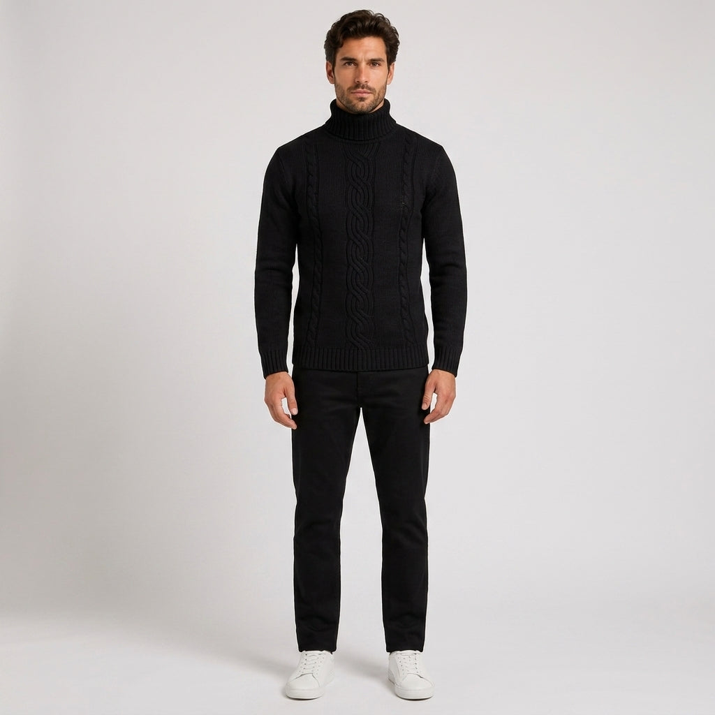 Desmond Turner | Cable Knit Turtleneck Sweater - Black