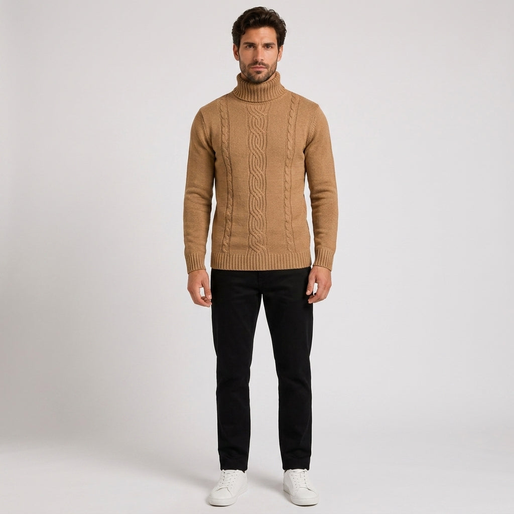 Desmond Turner | Cable Knit Turtleneck Sweater - Brown