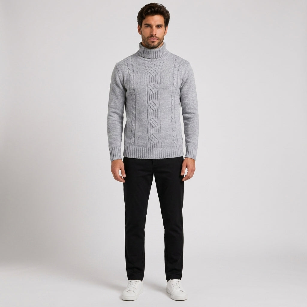 Desmond Turner | Cable Knit Turtleneck Sweater - Grey