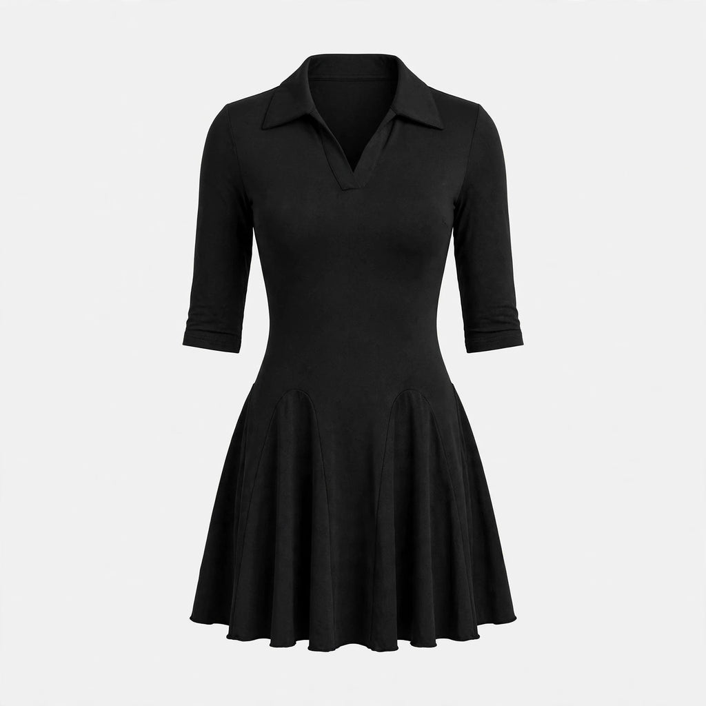 Nell Asquith | Polo Collar A-Line Dress With Long Sleeves