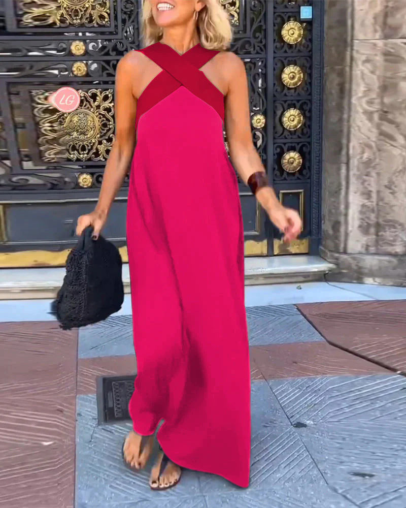 Charlotte Ferris | Cross-Strap Halter Maxi Dress