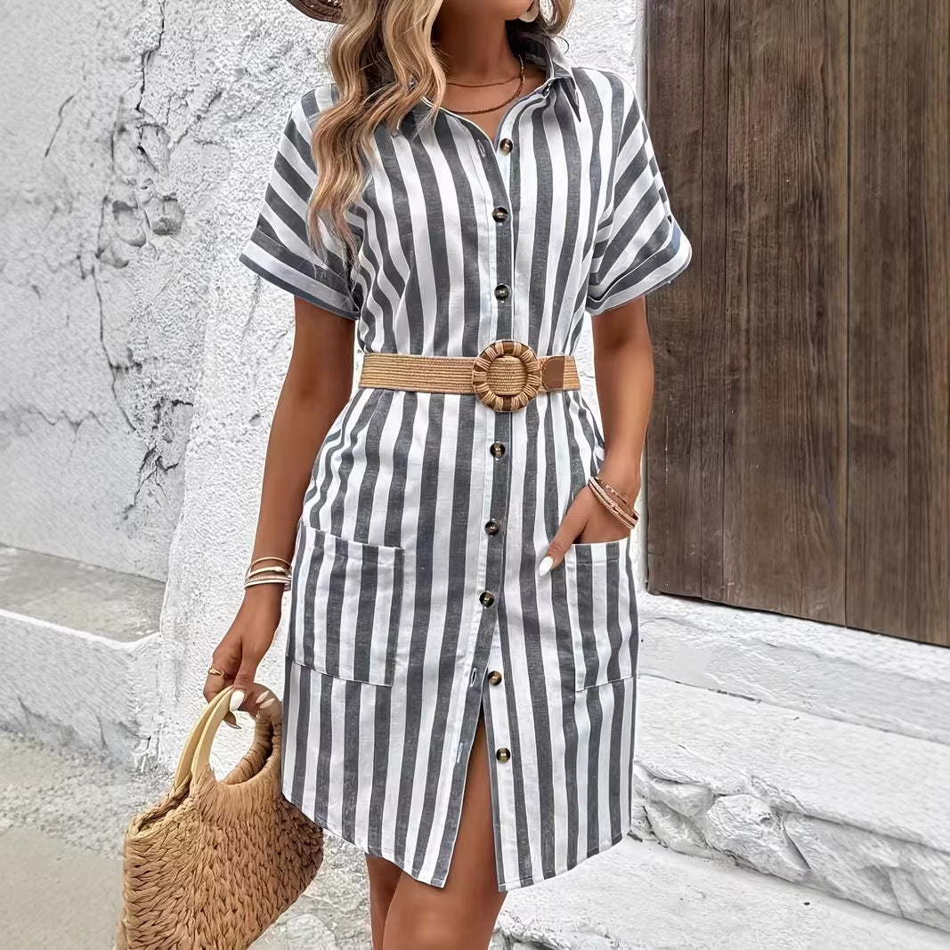 Charlotte Winslow | Striped Cotton Midi Shirt Dress
