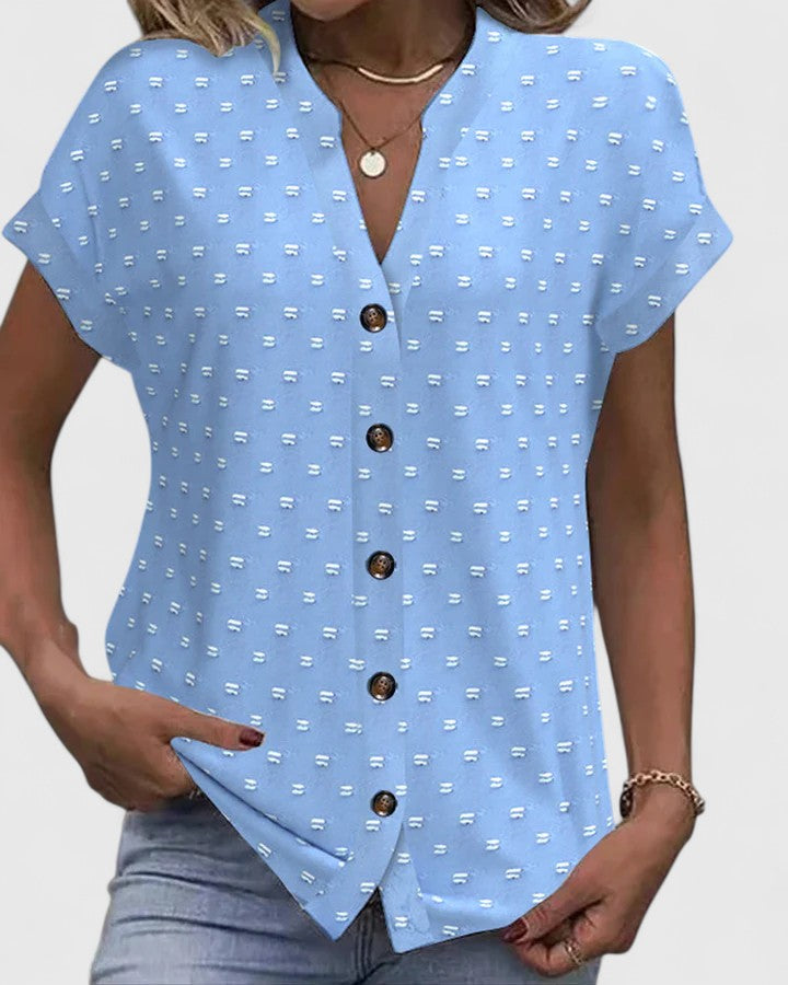 Harriet Lockwood | Polka Dot V-Neck Blouse With Button Detail
