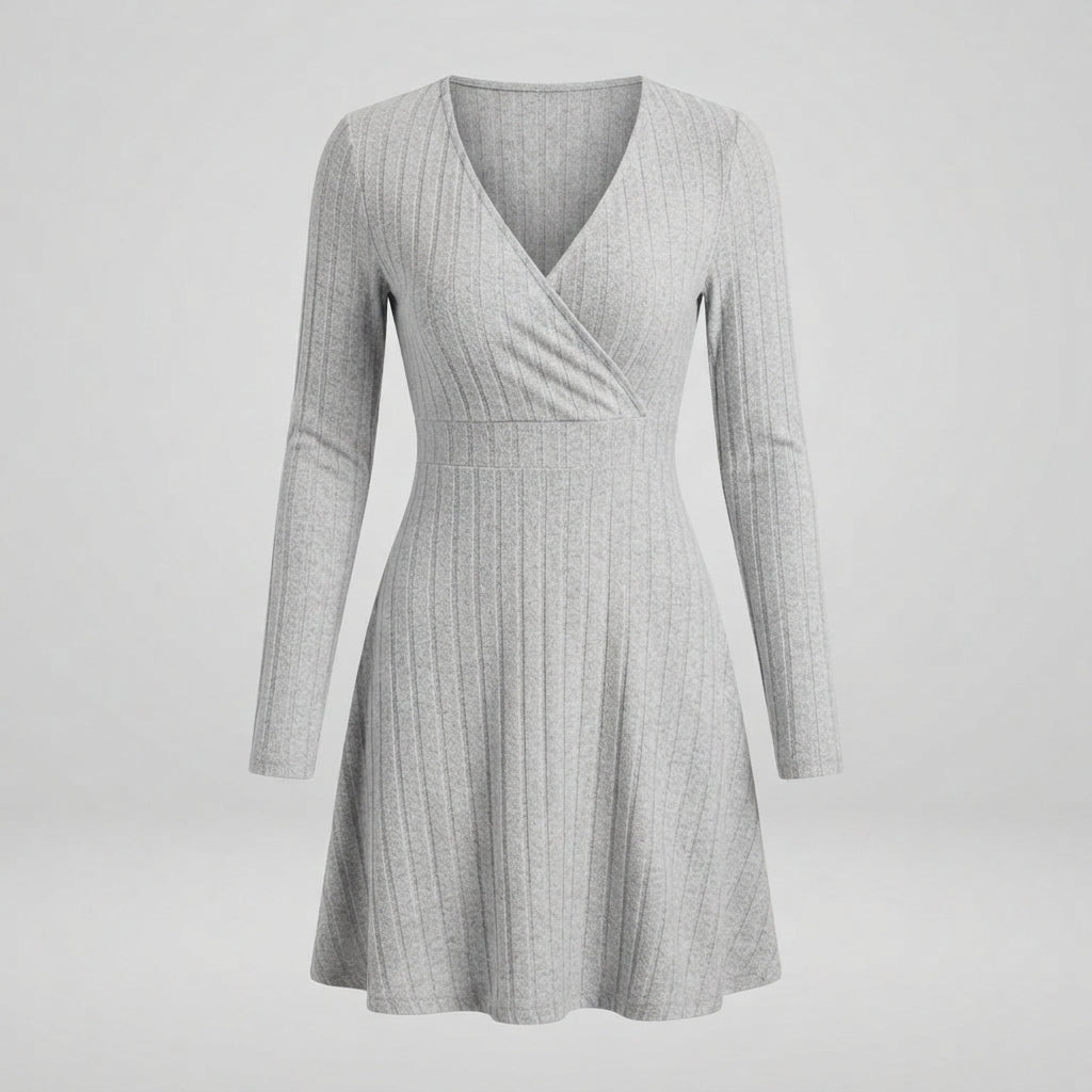 Diana Roberts | Ribbed Knit Wrap V-Neck Mini Dress