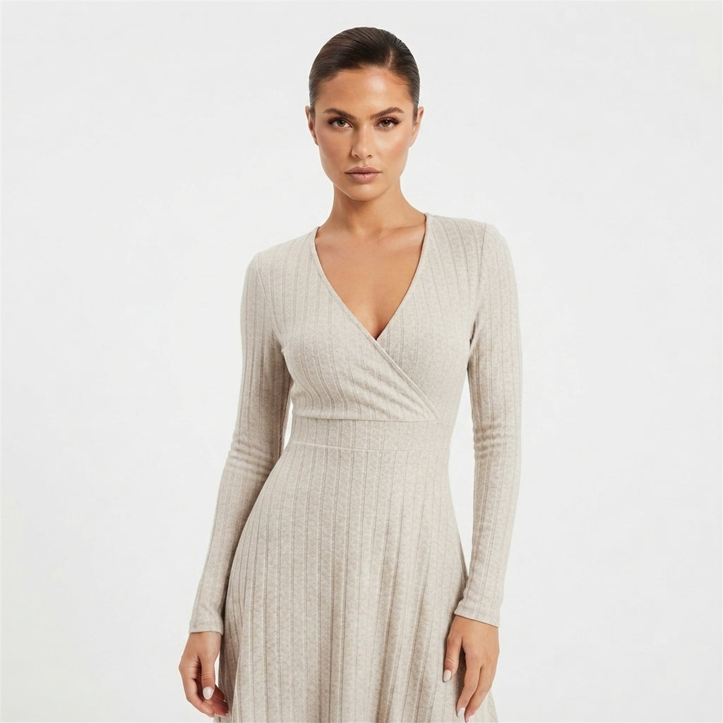 Diana Roberts | Ribbed Knit Wrap V-Neck Mini Dress