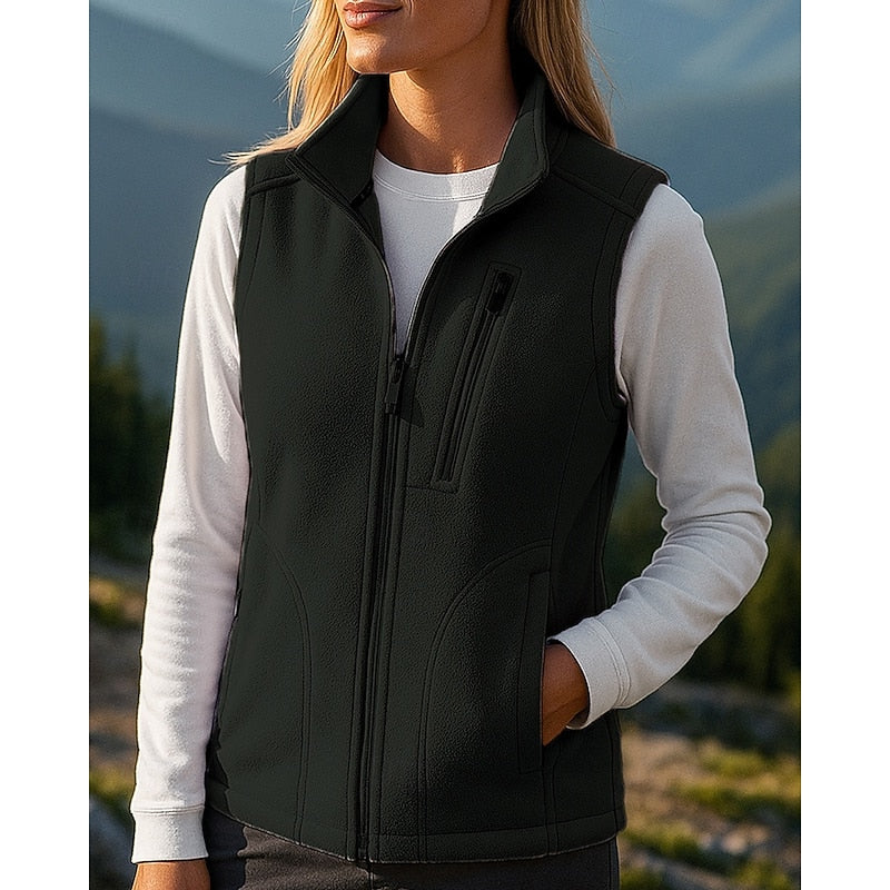 Lydia Hall | Fleece Zip-Up Vest with Stand Collar
